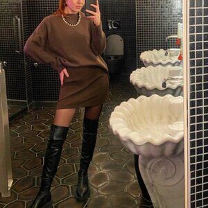 Zara Over the Knee Black Boot Faux Leather Thigh High size 38 EU/7.5-8 US